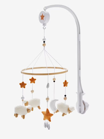Musical Baby Cot Mobile – Soft Sheep Design with Hanging Toys – Cream & Multicolour